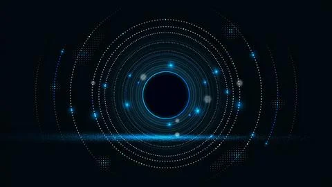Abstract circular digital hud interface with glowing blue particles and orb.. Stock Illustration