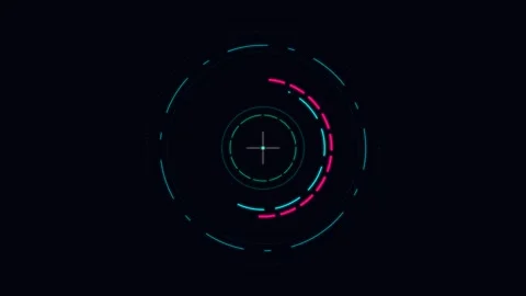 Abstract circular digital interface with glowing neon lines on black backgrou Stock Footage 338310412
