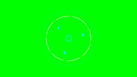 Abstract circular digital radar interface overlay on a vibrant green screen Stock Footage 340902606