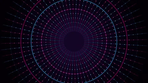 Abstract circular digital tunnel with glowing blue and pink dots in dark ba.. Vidéo 347995491