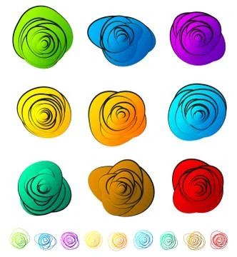 Abstract circular elements - circles, ovals with distortions in bright, livel 스톡 일러스트