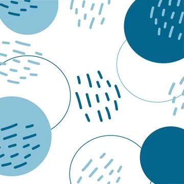 Abstract circular elements hand drawn and strokes in trendy monochrome blue Stock Illustration