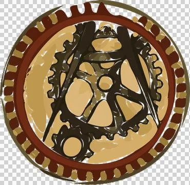 Abstract circular flat design showing gearlike shapes with segmented rim on Illustrazione stock