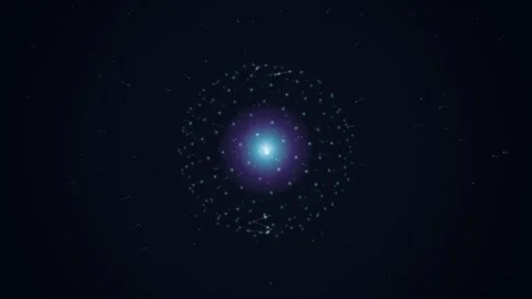 Abstract circular formation of glowing white particles and light streaks em.. Stockbeeldmateriaal 346981192