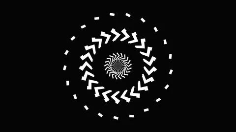 Abstract circular geometric animation featuring white dashed lines and chev.. 库存插图
