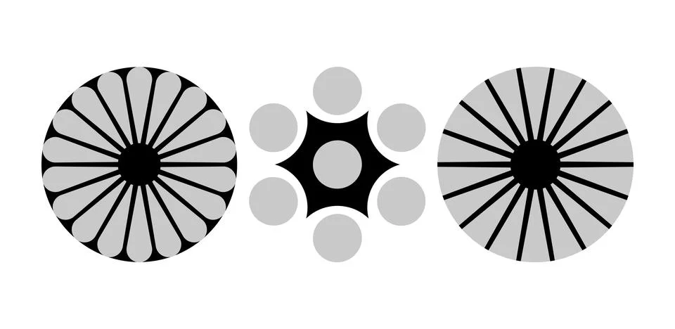 Abstract Circular Geometric Pattern Set in Black and Gray Stock Illustration