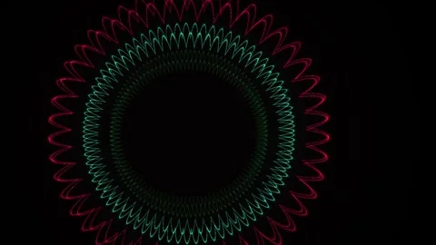 Abstract circular glowing waveform pattern spinning on dark background. Stock Footage 346319292