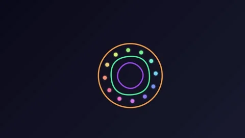Abstract circular gradient rings with colorful dots on a dark background Video stock 335118043
