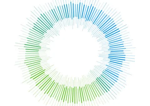 Abstract circular green and blue gradient lines on white background Stock Illustration