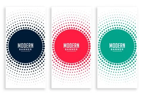 Abstract circular halftone banners set Stock Illustration