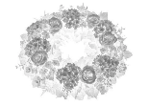 Abstract circular halftone pattern with black ink dots on white background .. Stock Illustration