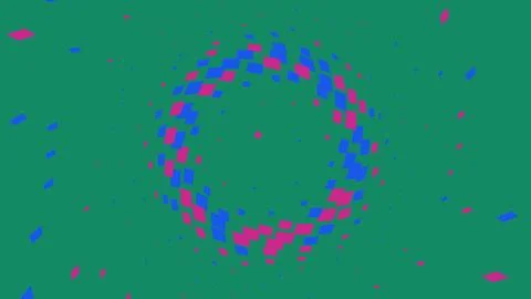 Abstract circular halftone pattern with pink and blue squares Stock Illustration