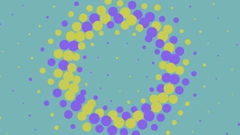 Abstract circular halftone pattern with purple and yellow dots Stock Illustration