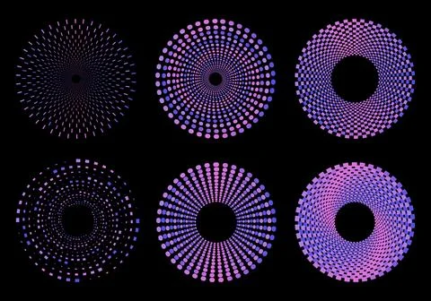 Abstract Circular Halftone Pattern Set with Gradient Geometric Rings Stock Illustration