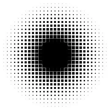 Abstract Circular Halftone Pattern with Square Elements on White Background Stock Illustration