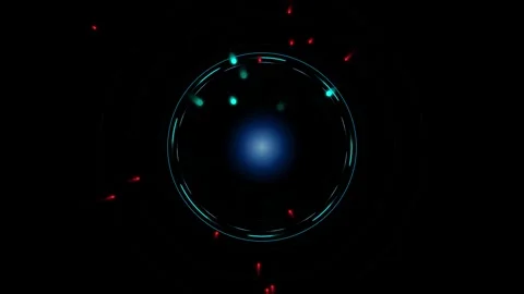 Abstract circular interface animation with glowing light particles in a dar.. Stock Footage 345276850
