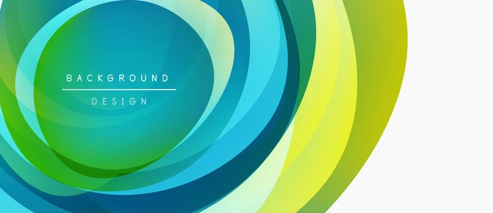 Abstract circular layers blend vibrant blues, greens, yellows. Modern design Stock Illustration