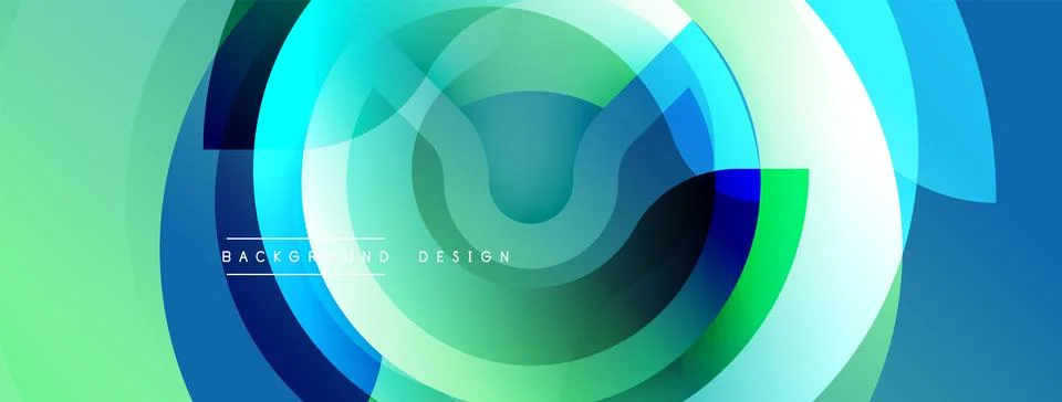 Abstract circular layers, vibrant blues, greens. Modern design element, smooth Stock Illustration