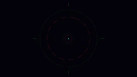 Abstract circular light design featuring glowing red and cyan rings on black Vídeo Stock 336263249