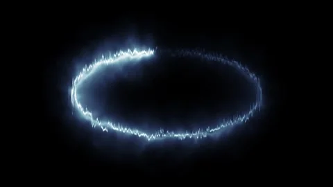 Abstract circular light frame glowing with electric energy on black backgroun Видео 334907120
