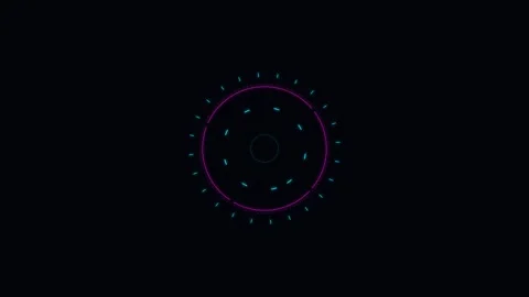 Abstract circular light pattern with glowing neon lines on a black background 動画素材 338310053