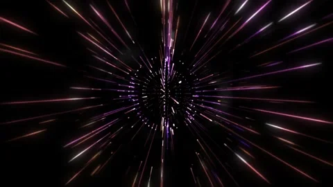 Abstract circular light streaks radiating from glowing center against dark Stock Footage 345213870