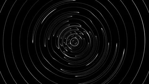 Abstract circular light trails on black background. Glowing white rings in .. Stock Illustration