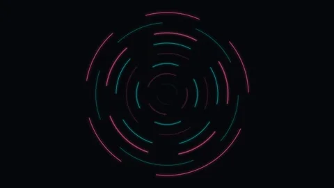 Abstract circular light trails forming a glowing neon vortex on black backg.. Stock-Footage 336263171