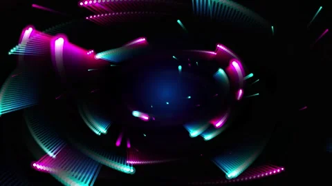 Abstract circular light trails rotating in dark space dynamic neon motion g.. Stock Footage 345896327