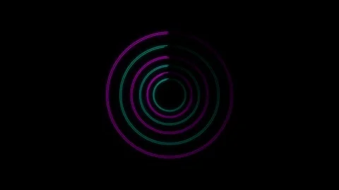 Abstract circular loading animation with neon glowing rings on dark base. Stock Footage 346292664