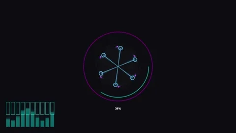 Abstract circular loading animation with spinning core nodes on dark gradie.. Видео 343558756