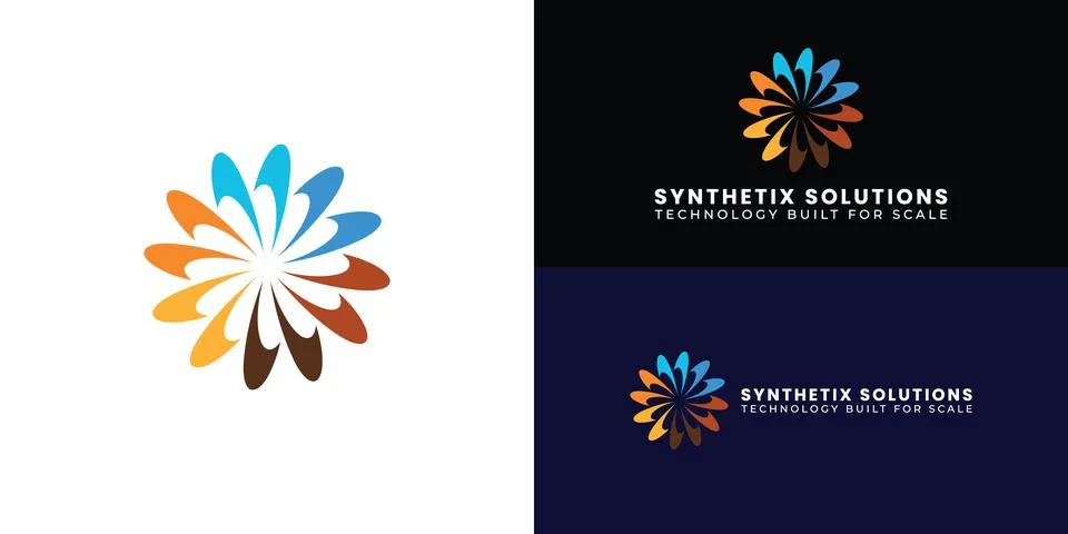 Abstract circular logo featuring dynamic, colorful curved petals Stock Illustration
