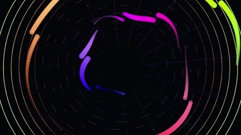 Abstract circular motion graphics featuring vibrant neon light trails rotating Vídeo Stock 344583061