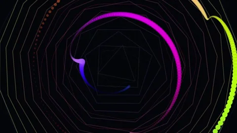 Abstract circular motion graphics featuring glowing neon particle trails Stock Footage 344583077