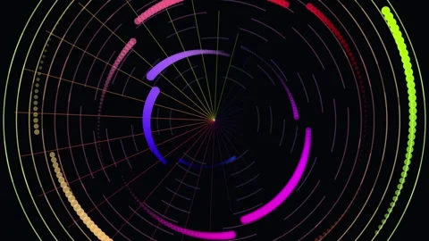 Abstract circular motion graphics featuring neon gradient patterns radiating Stock Footage 344583114