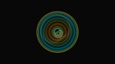 Abstract circular motion pattern with pulsing colorful light rings on dark .. Stock-Footage 341850869