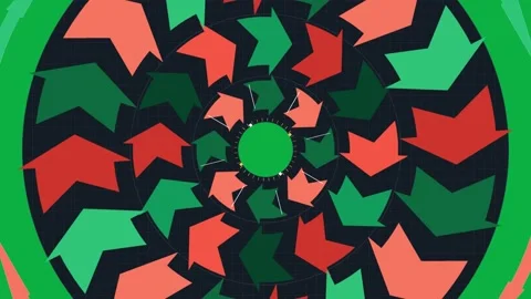 Abstract Circular Motion of Red and Green Geometric Arrows 库存影片 347626557