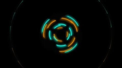 Abstract circular neon lines spinning on black background for digital motio.. Vídeo Stock 343248862