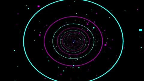 Abstract Circular Neon Tunnel Motion In Deep Space With Tiny Particles And .. Stock Footage 345669807