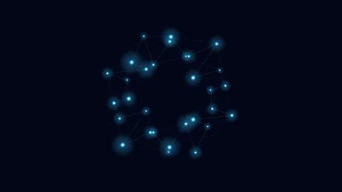 Abstract circular network of glowing blue nodes against a dark background Stock Footage 339619057