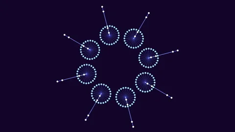 Abstract circular network nodes and connections rotating on dark purple Stock Footage 333144150