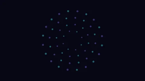 Abstract circular particle grid animation with glowing dots in cyan and pur.. Video stock 346444506