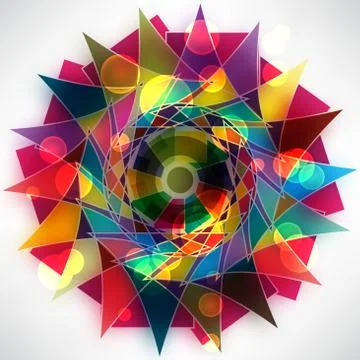 Abstract circular pattern of bright multi-colored triangles in t Stock Illustration