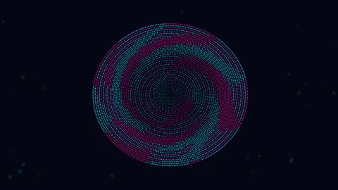 Abstract Circular Pattern of Colorful Glowing Dotted Spirals on Dark Background Stock Footage 347799620