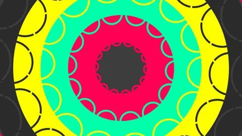 Abstract circular pattern featuring magenta center ring, turquoise and yellow 库存插图