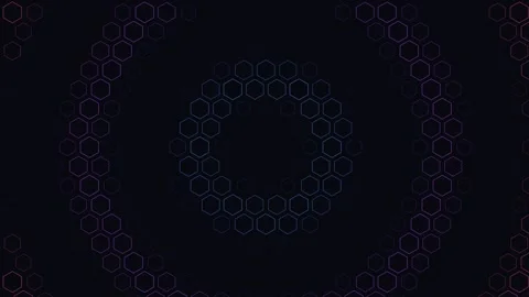 Abstract circular pattern formed by glowing hexagonal wireframe structures 库存影片 335117250