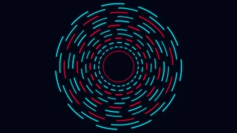 Abstract circular pattern with glowing red and blue neon light segments Stock Footage 335145919