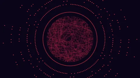 Abstract circular pattern of red dots on black background Stockbeeldmateriaal 300997152