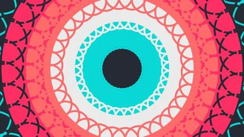 Abstract circular pattern with turquoise center, white lace-like rings, coral Stock-Illustration