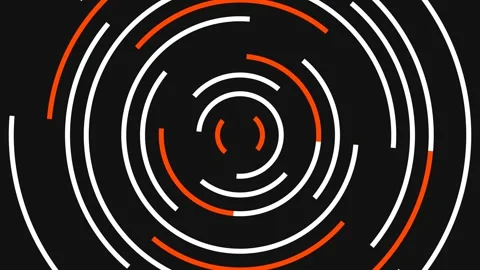 Abstract circular patterns with glowing white and orange segments on black Video stock 335117753